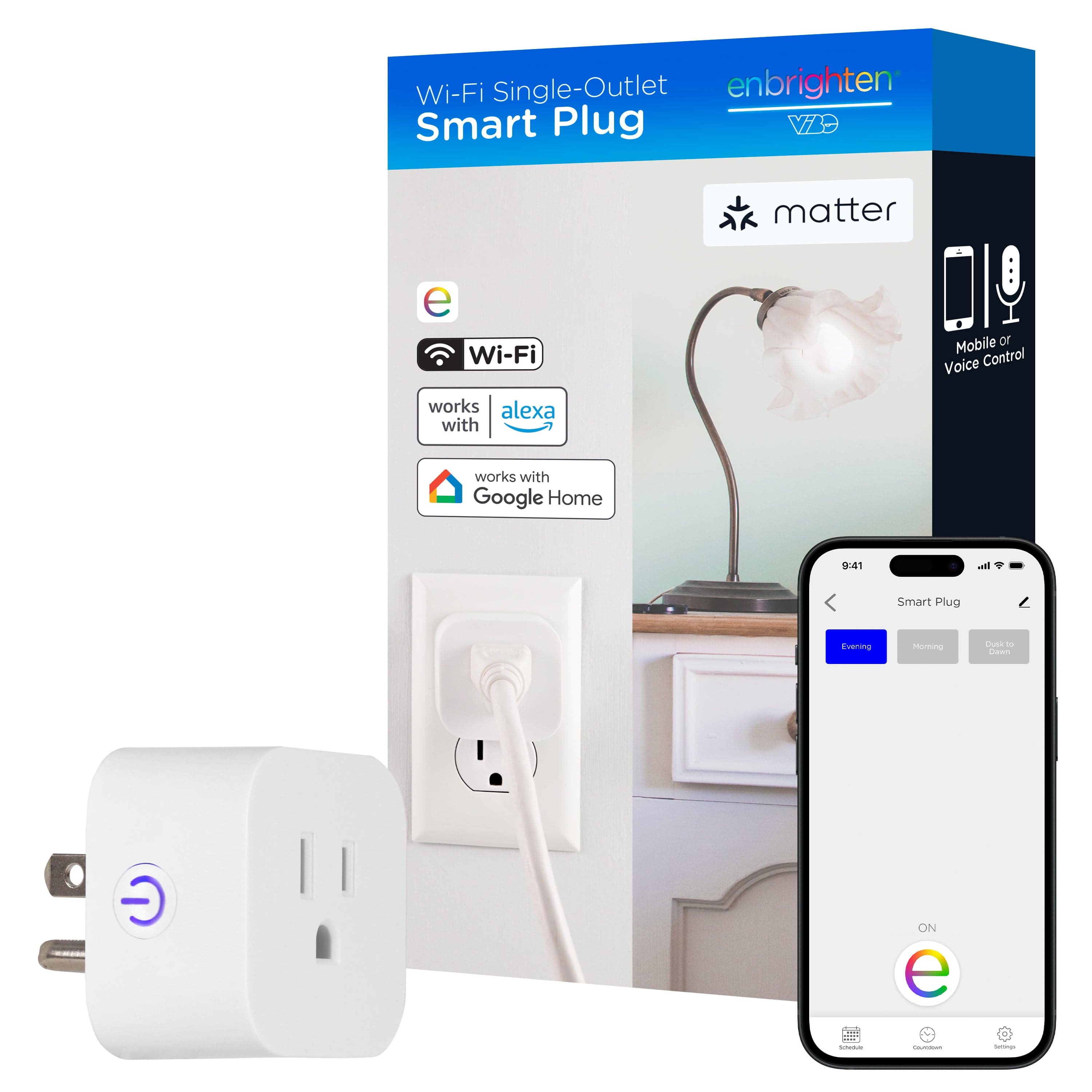 Enbrighten VIBE Indoor Single-Outlet Wi‑Fi Matter Smart Plug