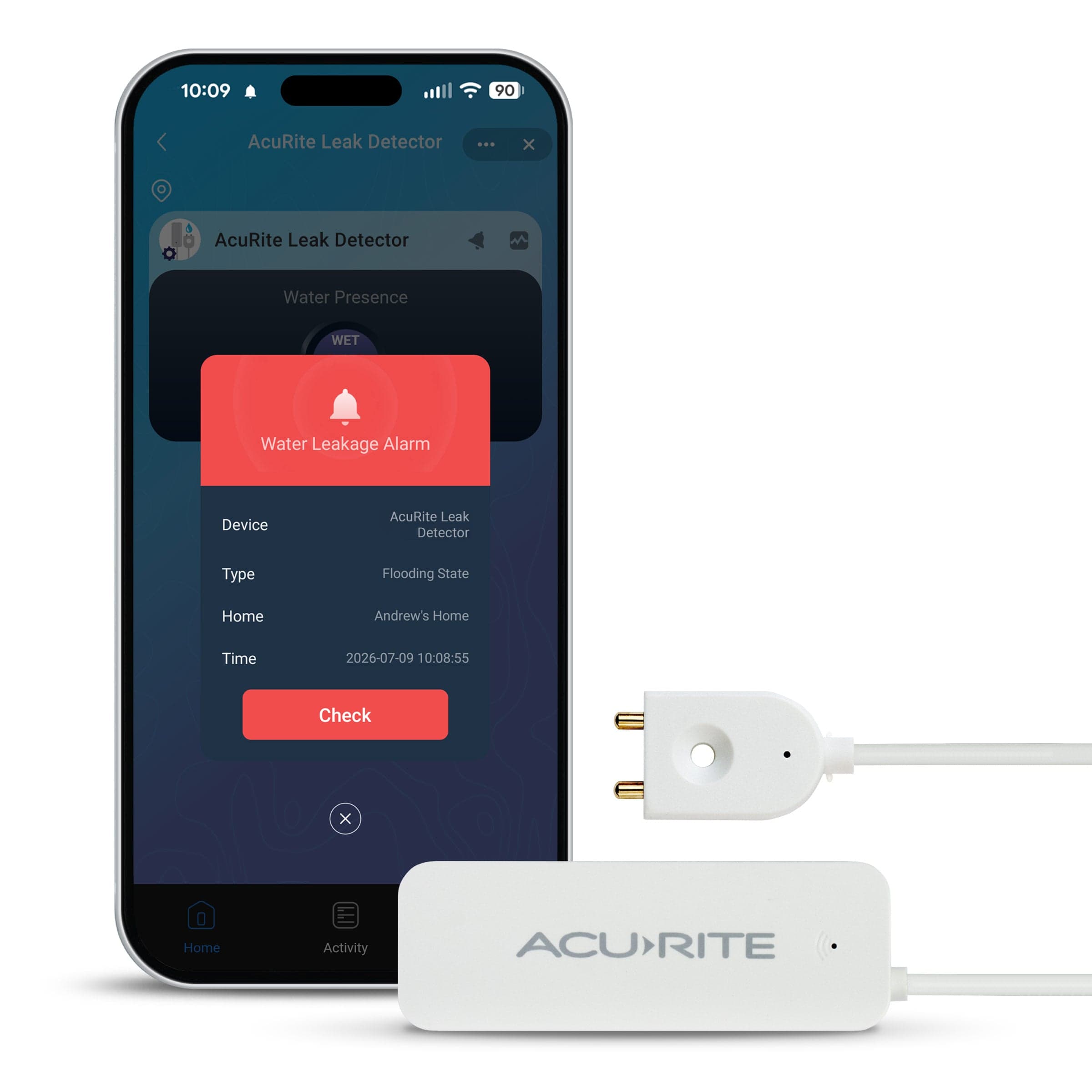 AcuRite Hydro Sense - Smart Water Leak Detector with 3-foot Probe