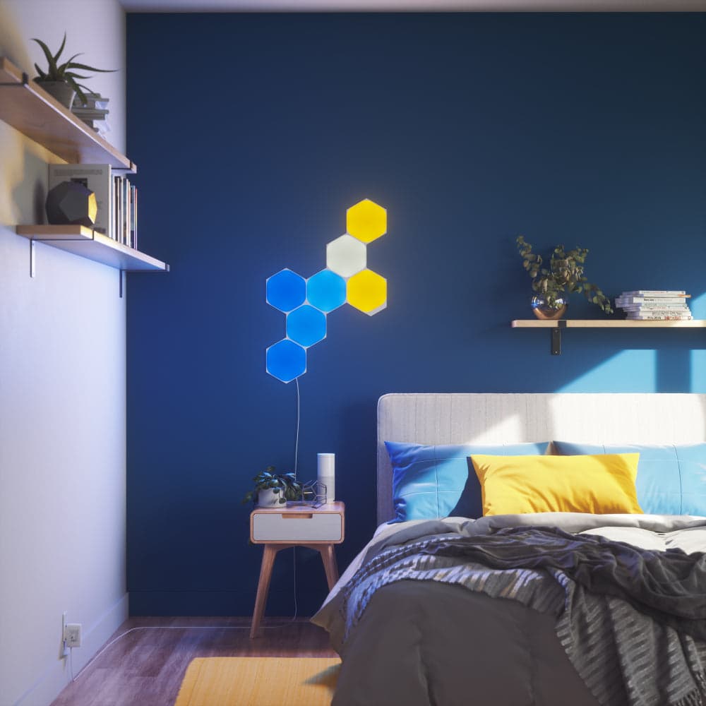 Nanoleaf Shapes Hexagons in a bedroom