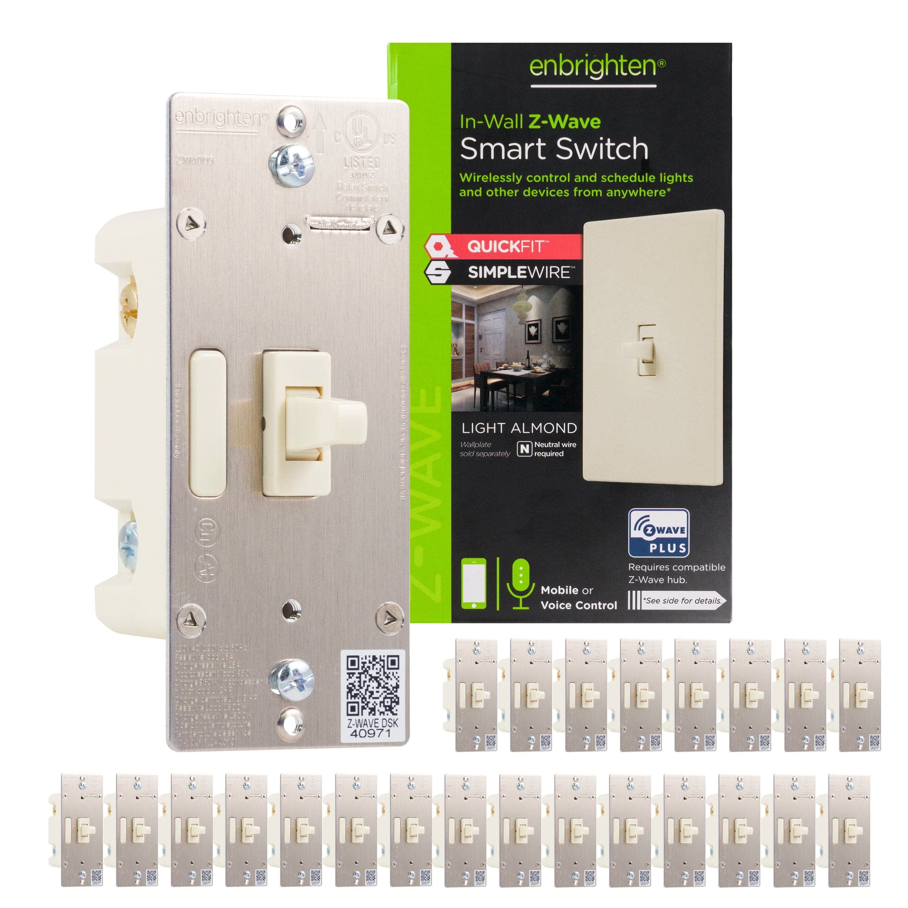 Enbrighten Z-Wave In-Wall Smart Toggle Switch With QuickFit™ And SimpleWire™ , Light Almond
